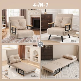 HOMCOM Canapea Extensibilă cu Spătar Reglabil pe 5 Nivele, Canapea Pat Individuală Pliabilă cu Perne, 63x73x81 cm, Negru | Aosom Romania