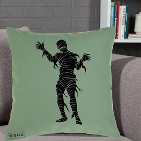 Perna Decorativa Mormii Infricosat Silueta Neagra Halloween, 40x40 cm, Verde, Husa Detasabila, Perna Inclusa, BEKZ®