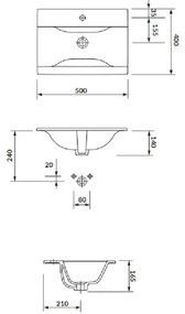 Cersanit S801-456 NIKO - Dulap de baie suspendat cu lavoar, 50 x 40 cm, alb