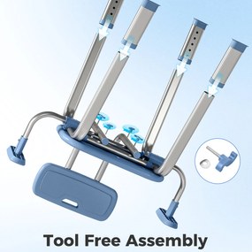 HOMCOM Taburet de duș scaun de duș ergonomic cu mânere, spătar, înălțime și șezut reglabile, albastru | Aosom Romania