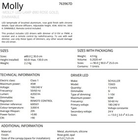Lustra LED design ultra-modern, dimabila cu telecomanda, Molly auriu roze 80cm