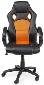Scaun de birou ajustabil negru/portocaliu din piele ecologica si nylon, Racing Bizzotto