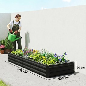 Outsunny Pat de grădină dreptunghiular jardiniere exterioară 241 x 90,5 x 30 cm tablă de oțel ondulată negru | Aosom Romania