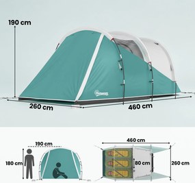 Outsunny Cort de Camping Impermeabil pentru 2-4 Persoane cu Cameră Separată, Cort Tunel cu Geantă de Transport, 460x260x190 cm, Verde | Aosom Romania