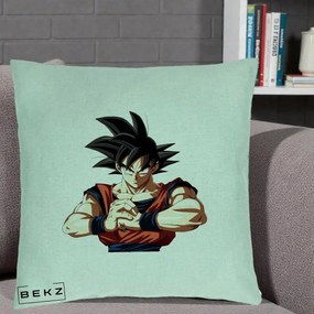 Perna Personalizata Dragon Ball Goku Portret Serios, 40x40 cm, Verde Menta, Husa Detasabila, Perna Inclusa, BEKZ®