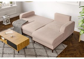 Colțar bej cu tapițerie din catifea reiată (cu colț pe partea dreaptă) Beata – Ropez