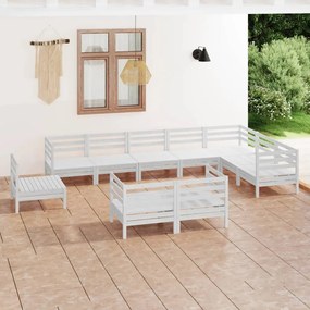 3083085 vidaXL Set mobilier de grădină, 10 piese, alb, lemn masiv de pin
