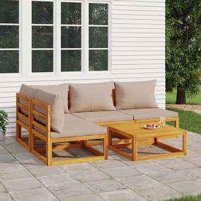 3155271 vidaXL Set mobilier de grădină cu perne gri taupe, 5 piese, lemn masiv