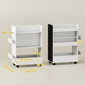 AIYAPLAY Bibliotecă pentru Copii 3-8 Ani pe Două Părți, Raft de Jucării cu Roți și Tablă Neagră, Alb | Aosom Romania