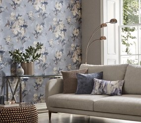 Tapet Madama Butterfly, Denim Blue Luxury Floral, 1838 Wallcoverings, 5.3mp / rola