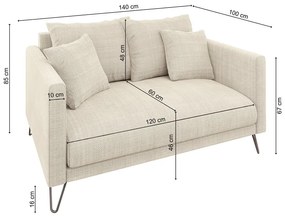 Canapea crem cu tapițerie din chenille 140 cm Freya – Ropez