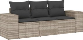 vidaXL Set canapele de grădină cu perne, 3 piese gri deschis poliratan