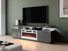 Dulap TV cu șemineu Anaceta (Alb + grafit + lucios grafit) (cu iluminat LED). 1106163