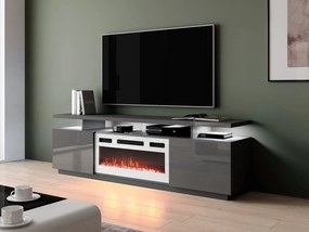 Dulap TV cu șemineu Anaceta (Alb + grafit + lucios grafit) (cu iluminat LED). Promo -17%. 1106163