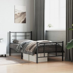 vidaXL Cadru pat metalic cu tăblii de cap/picioare, negru, 90x200 cm