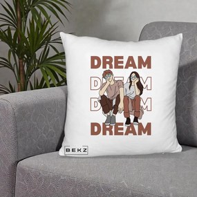Perna Decorativa Dream Couple Aesthetic, 40x40 cm, Alb Pufos, Husa Detasabila, Perna Inclusa, BEKZ®