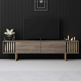Comoda TV, Hanah Home, Gold Line, 180x30x48 cm, Nuc / Aur