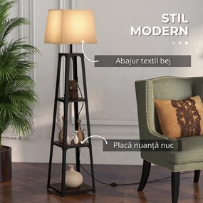 Lampa de Podea cu Rafturi, Inalta, Independenta, cu Abajur din Material Textil (Becul Nu Este Inclus), Nuc Maro si Bej, HOMCOM | Aosom Romania