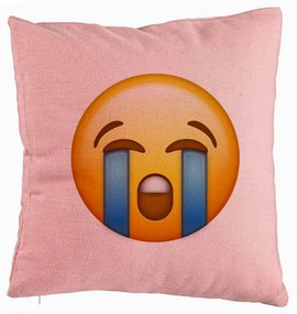 Perna Decorativa, Model Emoji Cry, 40x40 cm, Roz, Husa Detasabila, Burduf