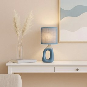Lampa de masa ceramica si abajur albastru Sylira
