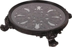 Tavă decorativă rotundă din polirășină și sticlă, negru, 8 x 35 cm, „Rivage”