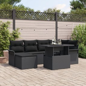 vidaXL Set de sofa de grădină cu perne Negru rattan poliester