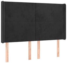 Pat cu arcuri, saltea si LED, negru, 140x200 cm, catifea Negru, 140 x 200 cm, Design simplu