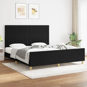 Cadru de pat cu tablie, negru, 180x200 cm, textil Negru, 180 x 200 cm, Benzi verticale