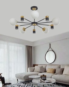 Lustra Cu LED Si 5 Globuri, Auriu Cu Negru