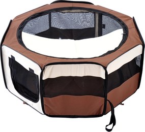 PawHut Parc pliabil pentru câine pisică animale mici octogonal din țesătură Oxford și oțel Ø 90 x 41H cm maro bej | Aosom Romania