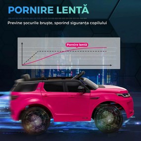 AIYAPLAY Mașină Electrică Copii cu Licență Land Rover Discovery, cu Faruri, Claxon și Centură, din Plastic și Metal, 106x65,5x51 cm, Roz | Aosom Romania