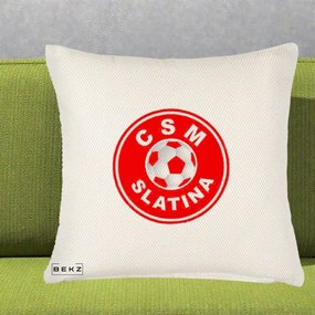 Perna Personalizata CSM Slatina Fotbal, 40x40 cm, Crem Reliefat, Husa Detasabila, Perna Inclusa, BEKZ®
