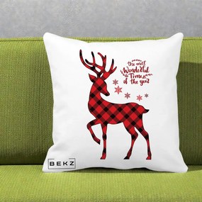 Perna Decorativa Ren Buffalo Plaid Craciun, 40x40 cm, Alba Mata, Husa Detasabila, Perna Inclusa, BEKZ®