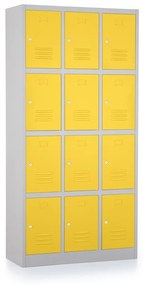 Dulap metalic - 12 cutii, 90 x 40 x 185 cm, broasca cilindrica, galben - ral 1023