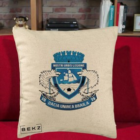 Perna Personalizata Dacia Unirea Braila 1919 Fotbal, 40x40 cm, Bej, Husa Detasabila, Perna Inclusa, BEKZ®