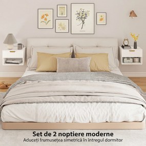 HOMCOM Set de 2 Noptiere Suspendate cu Panouri Canelate, Sertar și Raft, 40x34x29 cm, Alb | Aosom Romania