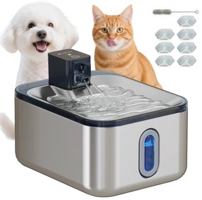 PawHut Fântână Automată pentru Pisici 5L din Oțel Inoxidabil, Silențioasă, Filtru 3 Etape, Încărcător USB, Argintiu | Aosom Romania