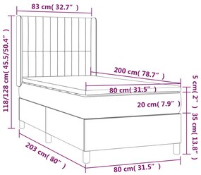 Pat continental cu saltea si LED, negru, 80x200 cm, catifea Negru, 80 x 200 cm, Benzi verticale