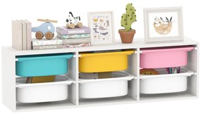 AIYAPLAY Mobilier de depozitare pentru copii cu 2 niveluri, etajeră pentru jucării cu 6 coșuri detașabile, 97x21x29cm, alb | Aosom Romania