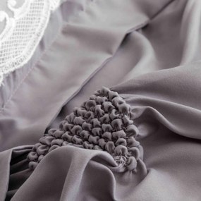 Lenjerie pat dublu, Inimi Brodate, 6 Piese, Finet Premium - Gri