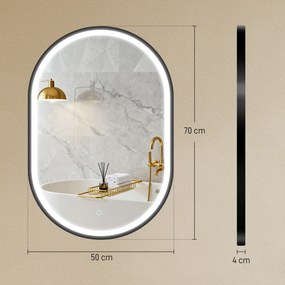 HOMCOM Oglindă baie iluminare LED 50x70cm, oglindă iluminată de perete cu comutator tactil, lumină 3 culori | Aosom Romania