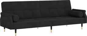 vidaXL Canapea extensibilă cu perne, negru, catifea