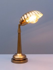 Lampă de birou din alamă antichizată, abajur în formă de scoică, finisaj vintage, 49×18×13 cm, „Shelly"