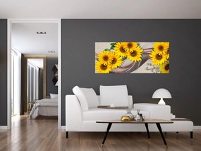 Tablou - Flori strălucitoare de floare soarelui (120x50 cm)