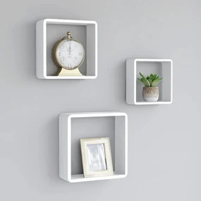 323952 vidaXL Rafturi de perete cub, 3 buc., alb, MDF