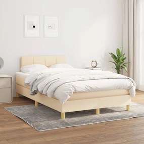 vidaXL Pat box spring cu saltea, crem, 120x200 cm, textil