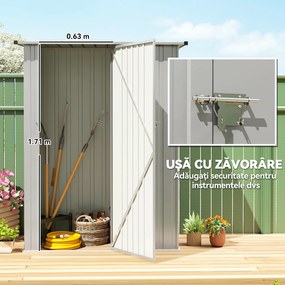 Outsunny Șopron de Grădină 1,07m² din Oțel Galvanizat, Depozit pentru Unelte cu Ușă Blocabilă și Acoperiș Înclinat, 142x86x189 cm, Argintiu | Aosom Romania