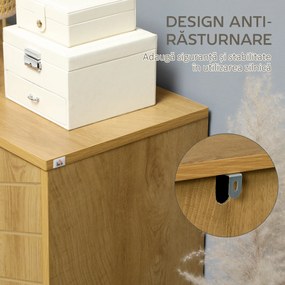 HOMCOM Dulap Vintage cu Uși Chevron Duble și Picioare din Lemn de Pin, Efect de Lemn Natural, Design Retro | Aosom Romania