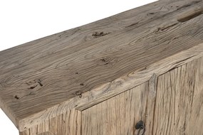 Bufet din lemn de ulm reciclat, natur, cu 4 uși și mânere cu inel din metal, aspect rustic, finisaj natural, 90 x 177 x 46 cm, „Étable”