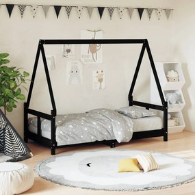 834461 vidaXL Cadru de pat pentru copii, negru, 80x160 cm, lemn masiv de pin